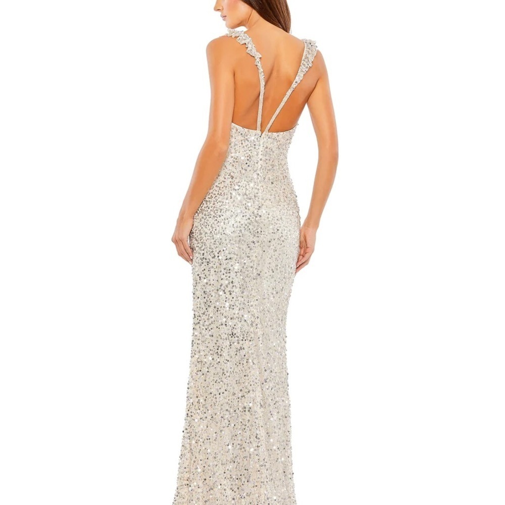 ✔️#69B BNWT Mac Duggal EMBELLISHED RUFFLE STRAP TRUMPET GOWN Style 5674